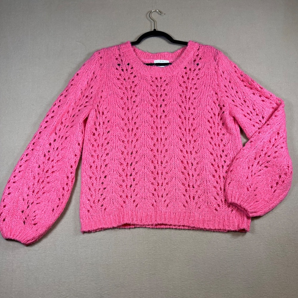 For The Republic Pink Mohair Blend Pointelle Knit Balloon Sleeve Sweater XL